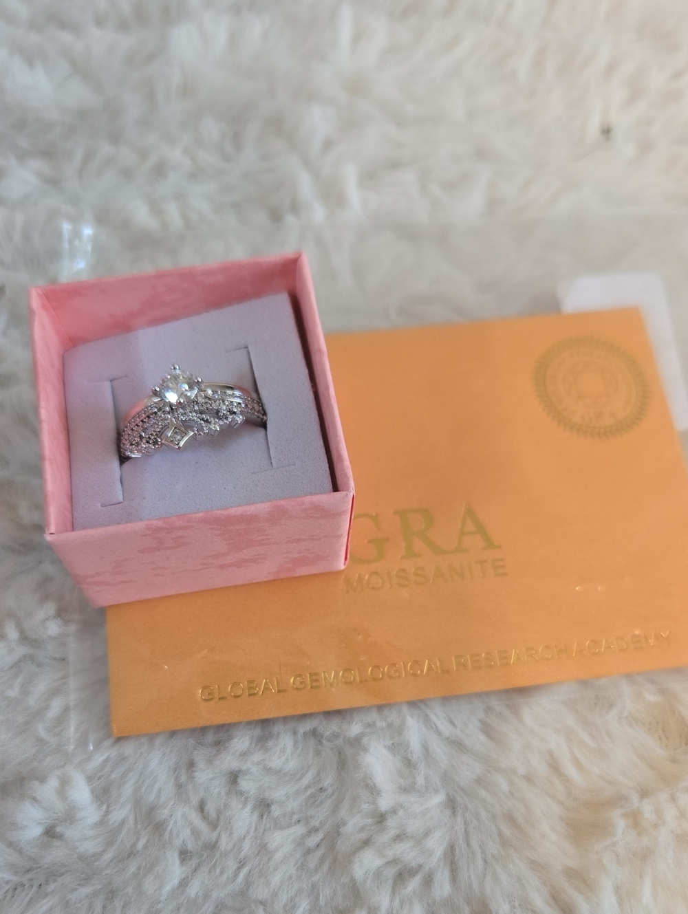 White/Silver Moissanite Bridal Ring with Pavé Accents